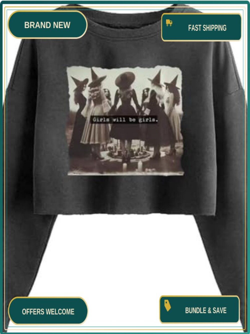 Women's Halloween Graphic Cropped Pullover Sweatshirt Cotton Blend Long Sleeve